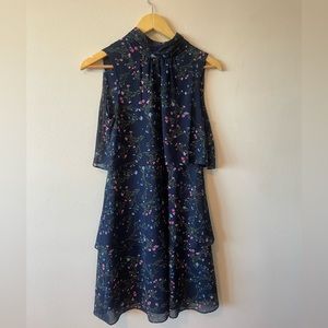 DKNY chiffon navy floral tired dress size 2